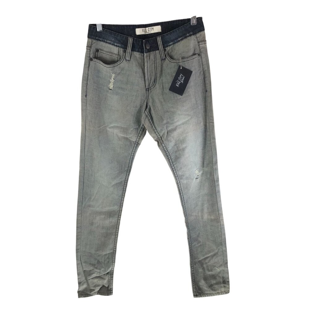 Kill City Mens Distressed Denim Jeans Button Fly Slim Fit Size 30